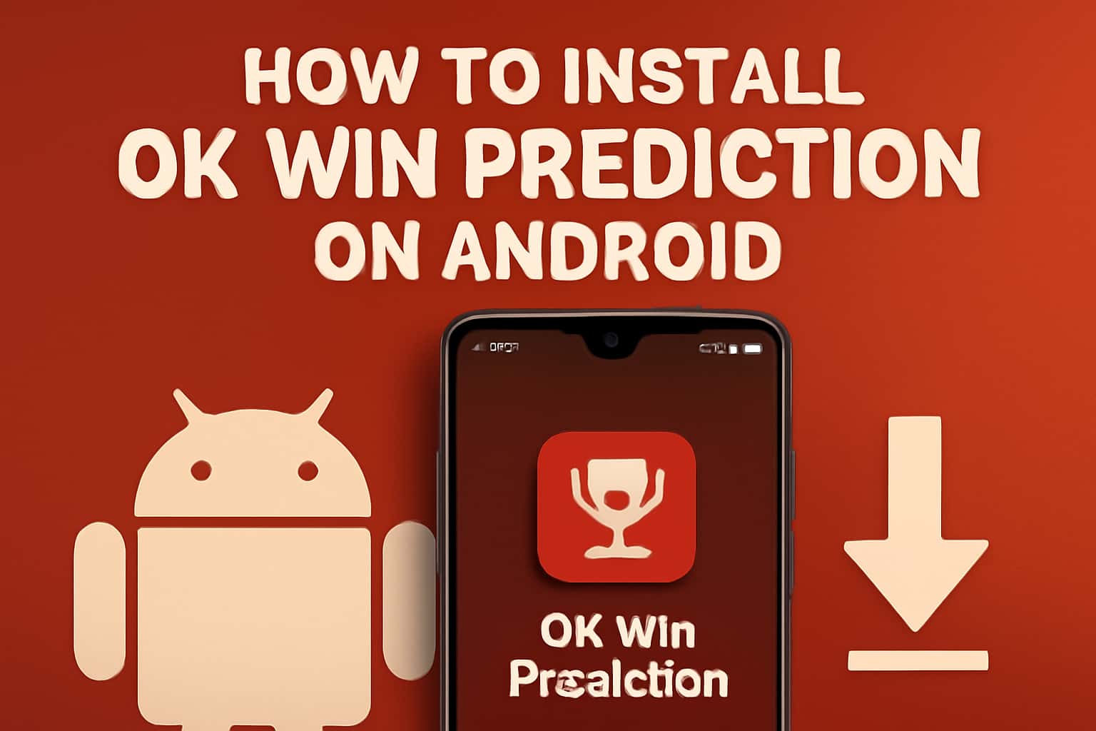 Informational scene illustrating the installation process of Ok Win Prediction on Android.