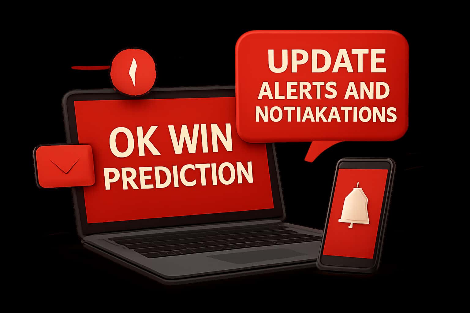 Informational scene showcasing update alerts and notifications for Ok Win Prediction.